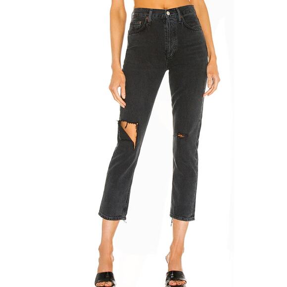 AGOLDE Riley High Rise Straight Crop Jeans Black Size 30 - Picture 1 of 9